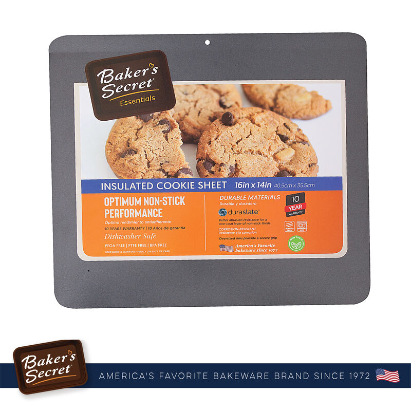 Baker's Secret Insulated Cookie Sheet, 16" , Thick Carbon Steel, Nonstick Coating, Kitchen Essentials, Dark Gray