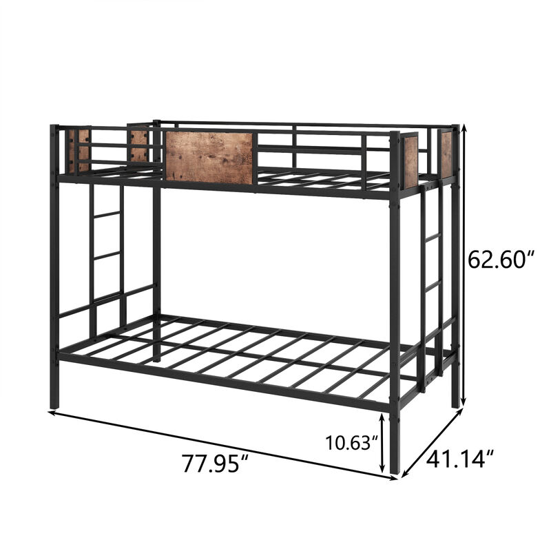 Bunk Bed Twin Over Twin Size Metal Bunk Bed With Ladder And Full-Length Guardrail, Metal Bunk