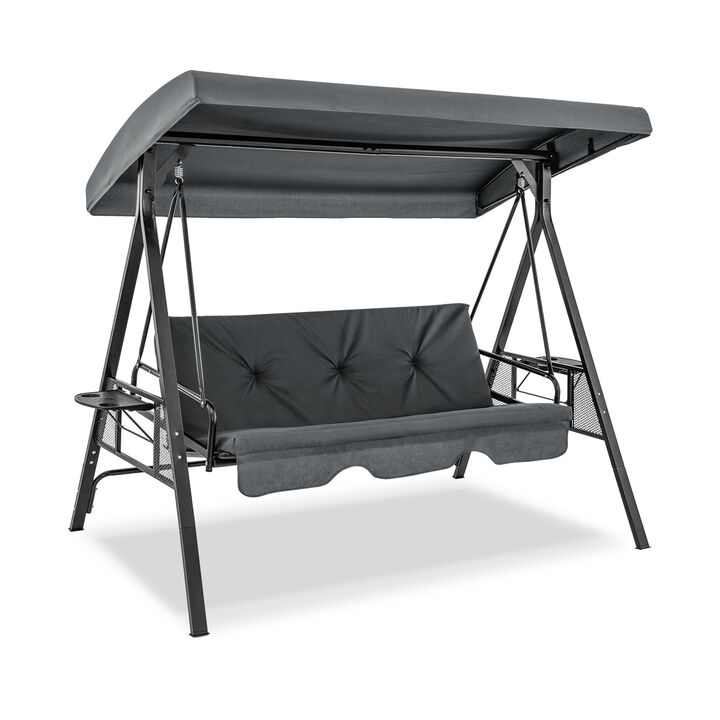 Convertible 3-Seat Patio Porch Swing Chair with Flat Bed and Adjustable Canopy Convertible 3-Seat Patio Porch Swing Chair with Flat Bed and Adjustable Canopy