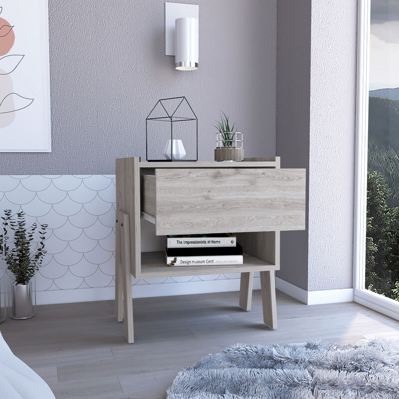 DEPOT E-SHOP Caladium Nightstand, One Drawer, One Open Shelf, Light Gray
