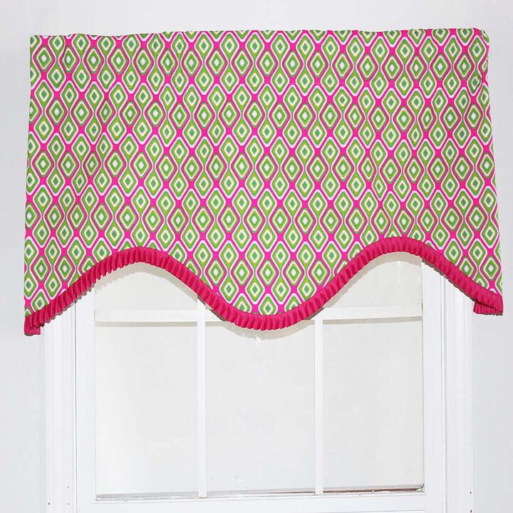 RLF Home Geo Electric Ruffled Cornice Futuristic Geometric Design Window Treatment Valance 3" Rod Pocket 50" X 17" Fuchsia/Kiwi green