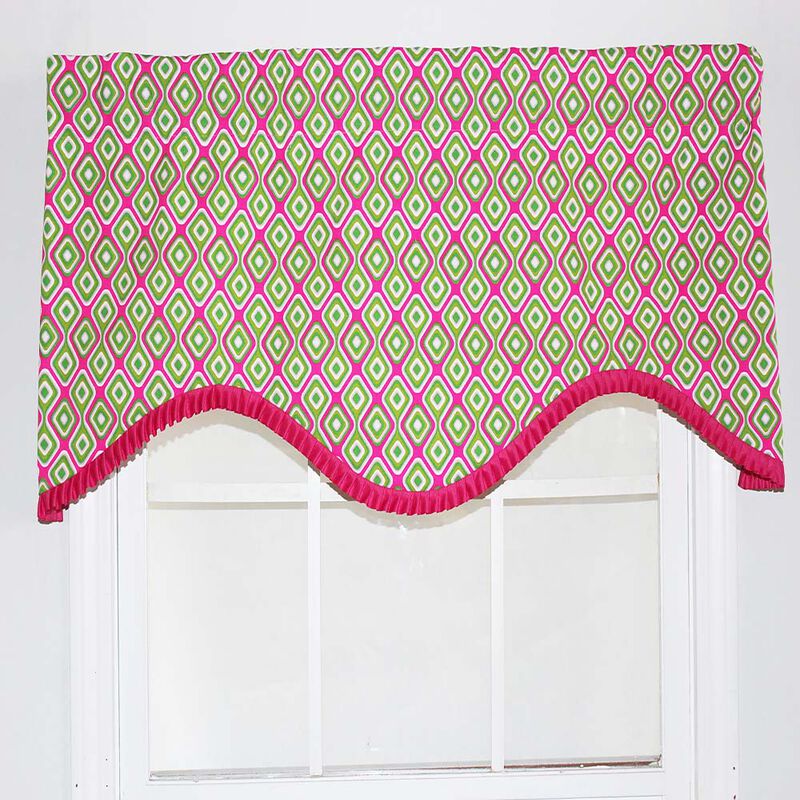 RLF Home Geo Electric Ruffled Cornice Futuristic Geometric Design Window Treatment Valance 3" Rod Pocket 50" X 17" Fuchsia/Kiwi green