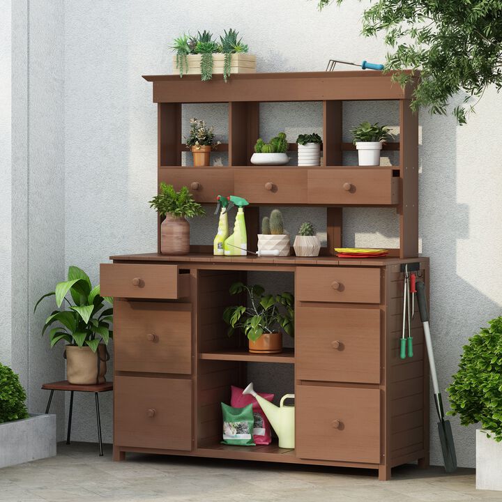 MONDAWE Outdoor Storage Garden Potting Bench Table, with Multiple Drawers and Shelves for Patio,Garden,Backyard