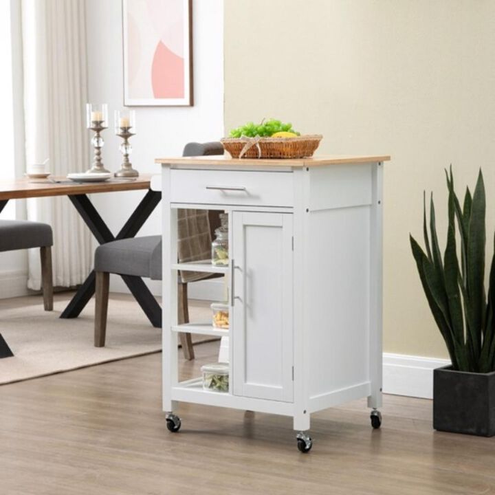 Compact Kitchen Island Cart on Wheels, Portable Storage Cabinet with Shelves & Drawers