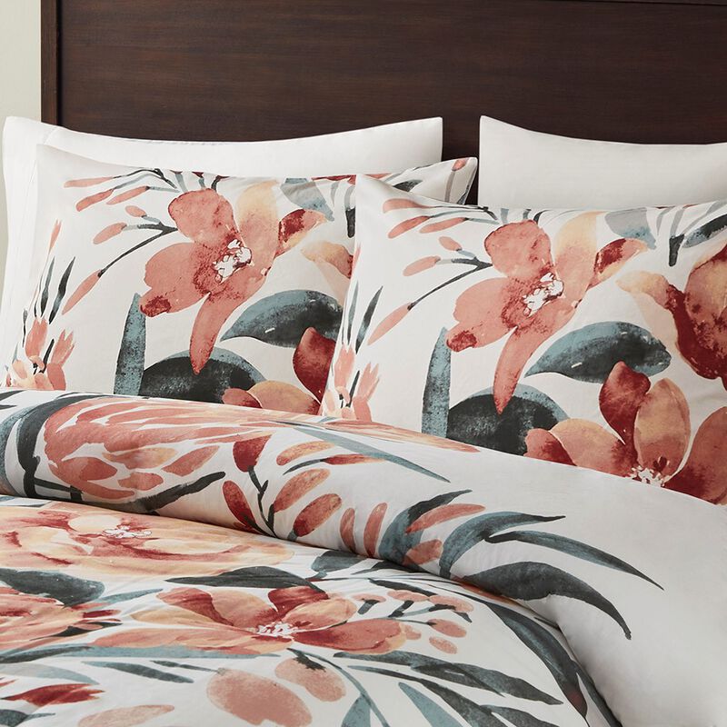 Gracie Mills 3-Piece Modern Floral Print Cotton Duvet Cover Set
