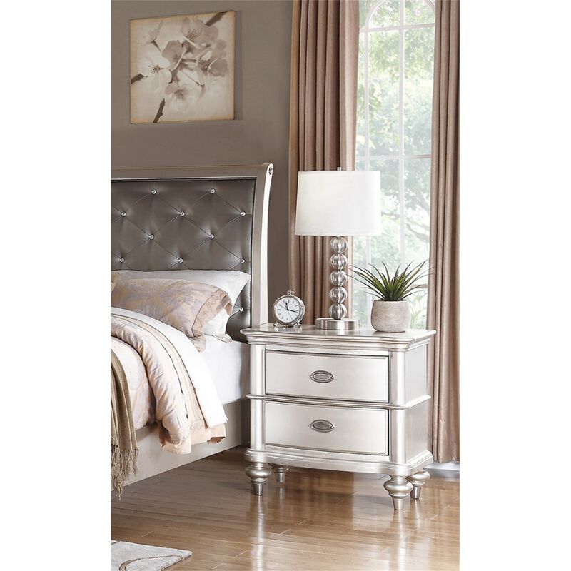 Streamdale Wood Nightstand With 2 Drawer In Silver