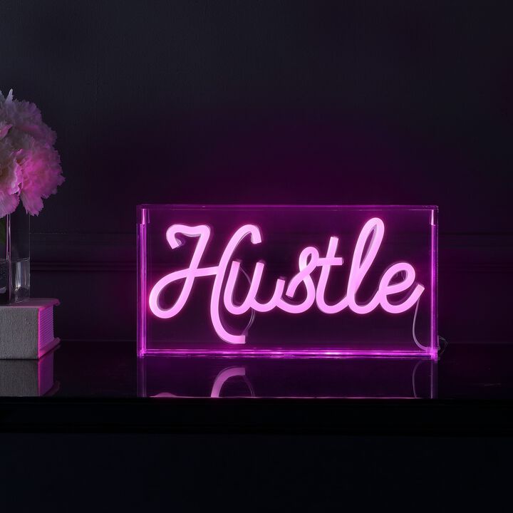 Hustle 11.88" X 5.88" Contemporary Glam Acrylic Box USB Operated LED Neon Light
