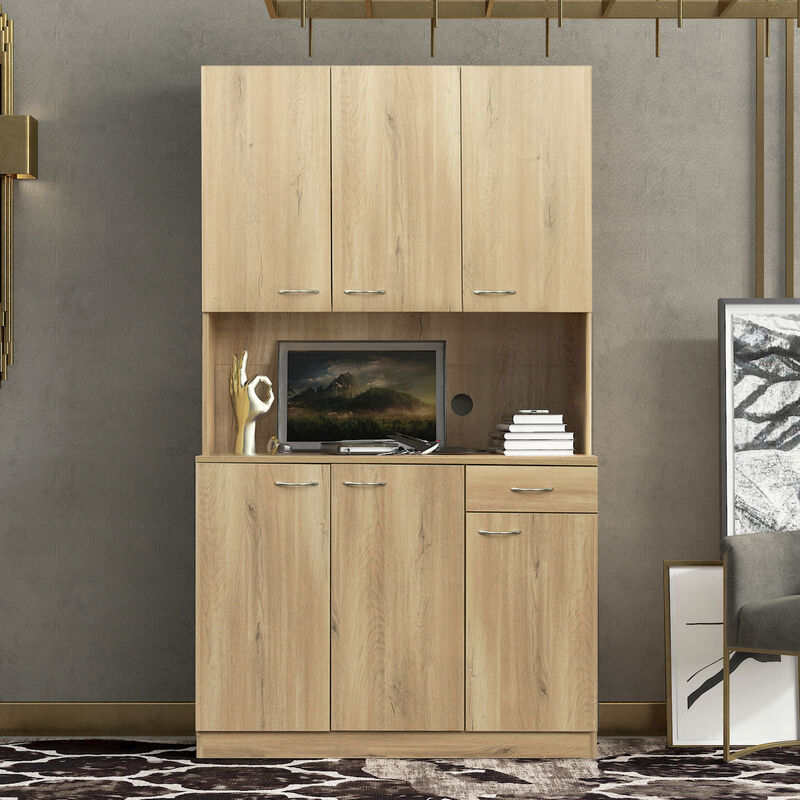 70.87" Tall Wardrobe & Kitchen Cabinet, With 6-Doors, 1-Open Shelves And 1-Drawer For Bedroom