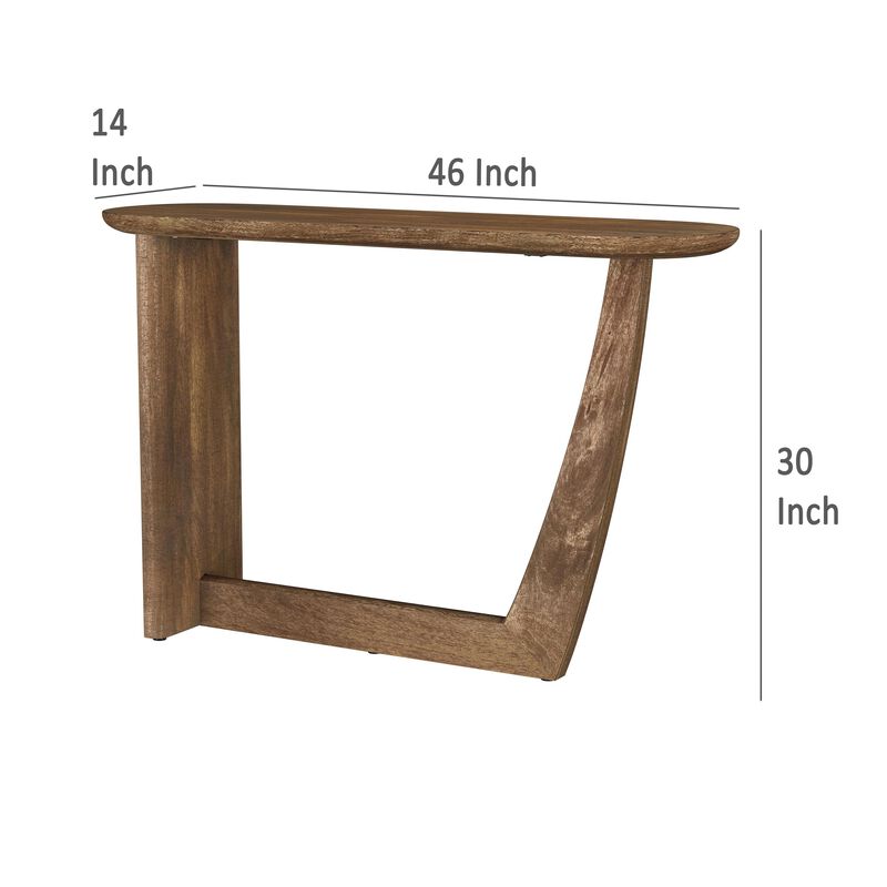 Leti Sofa Console Table, 46 Inch, Brown Mango Wood, L Shaped Base - Benzara