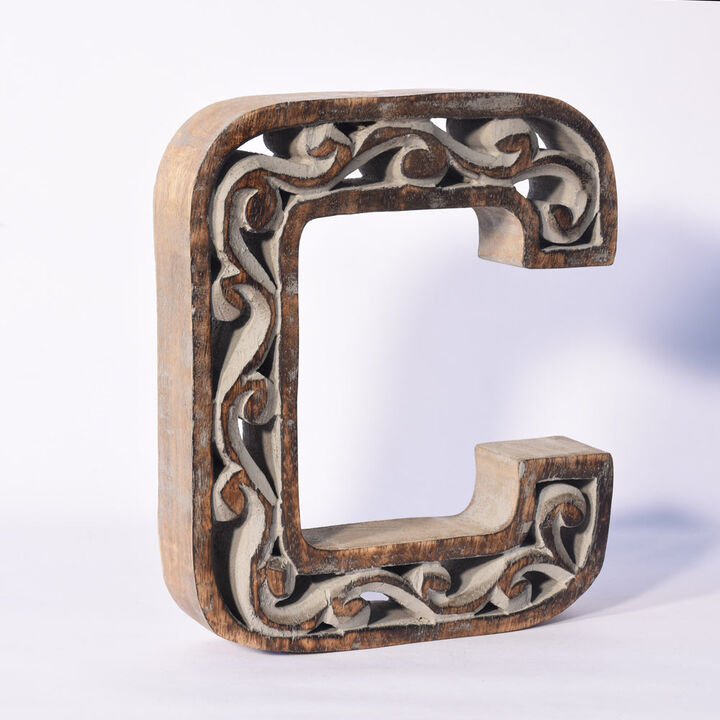 Vintage Gray Handmade Eco-Friendly "C" Alphabet Letter Block For Wall Mount & Table Top D�cor