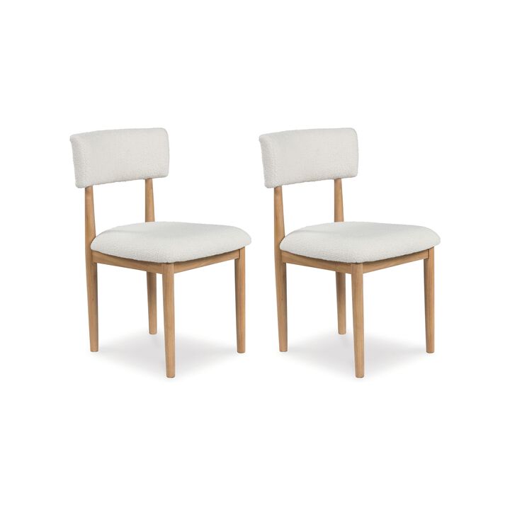 Awdyn Dining Side Chair Set of 2, Brown Solid Wood, White Seat Cushion - Benzara