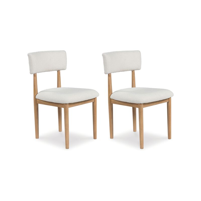 Awdyn Dining Side Chair Set of 2, Brown Solid Wood, White Seat Cushion - Benzara