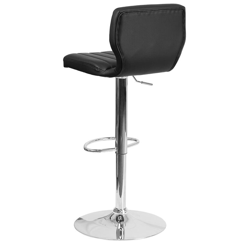 Flash Furniture Contemporary Black Vinyl Adjustable Height Barstool with Vertical Stitch Back and Chrome Base