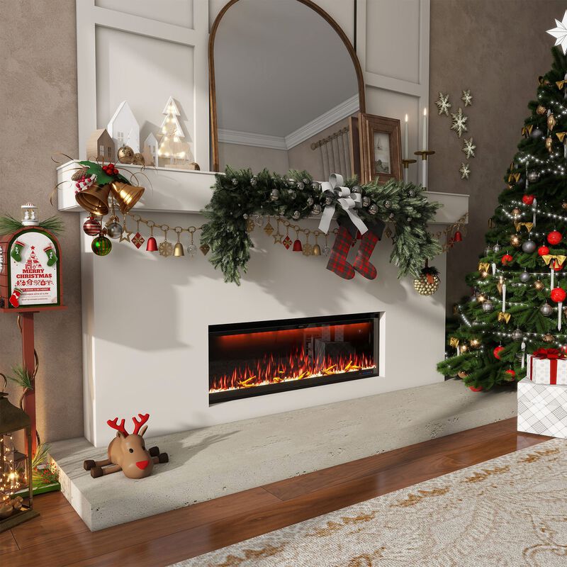 Smart 88” Wall-Mounted Electric Fireplace with Realistic Flame Effects, Dual Heating, and Alexa Compatibility