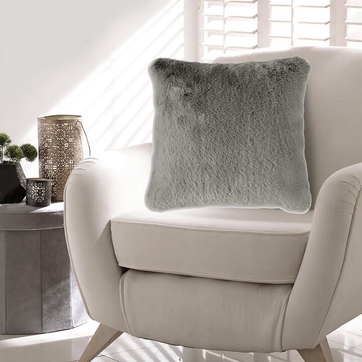 Difi Throw Pillow Set of 4, 20 Inch, Faux Rabbit Fur Face, Gray Polyester -