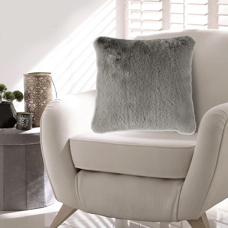 Difi Throw Pillow Set of 4, 20 Inch, Faux Rabbit Fur Face, Gray Polyester -