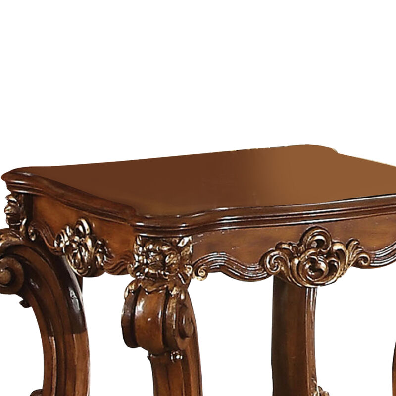 Square Top End Table With Scrolled Leg And Bottom Shelf, Cherry Brown-Benzara