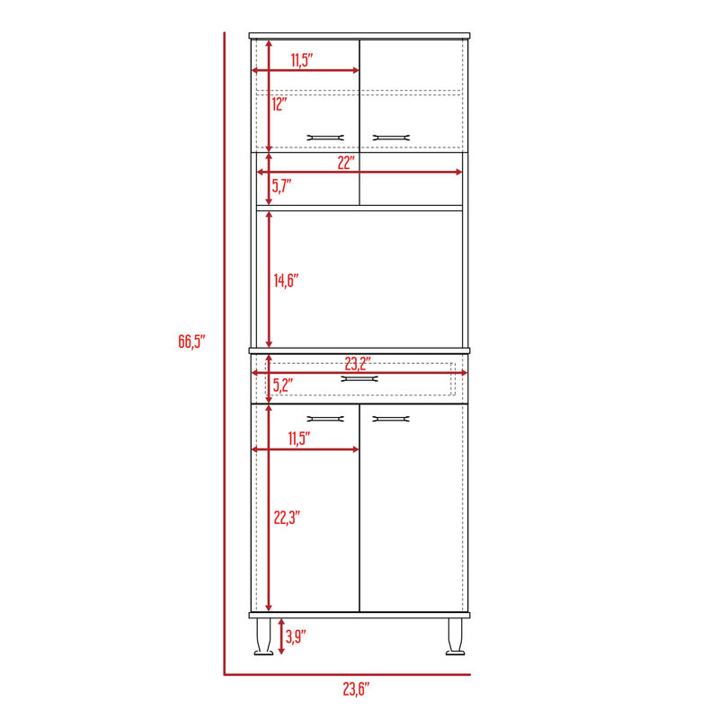 Della 60 Kitchen Pantry With Countertop, Closed & Open Storage