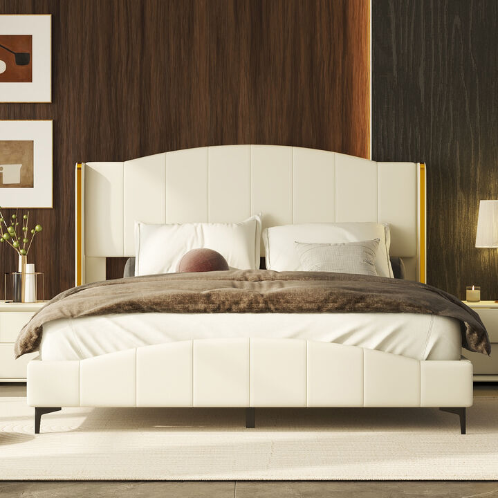 Merax PU Leather Upholstered Platform Bed with Velcro Slats