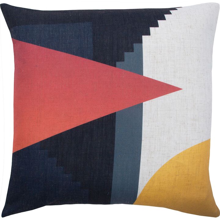 20" Blue  Red and Yellow Geometric Design Square Throw Pillow