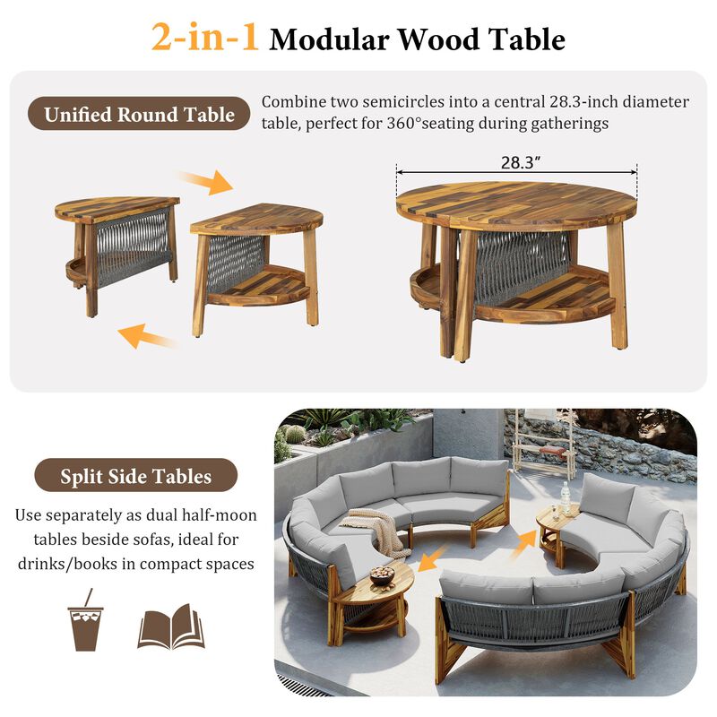 Mondawe Outdoor 6-Person Half-Moon Sectional Seating Group,Modular Outdoor Sofa For Patio & Garden