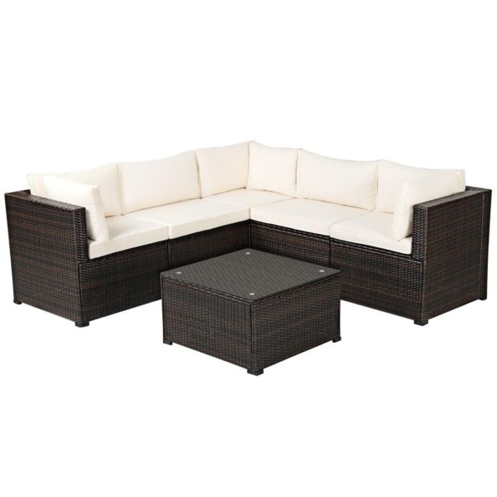 Hivvago 6 Pieces Rattan Patio Sectional Sofa Set with Cushions for 4-5 Person