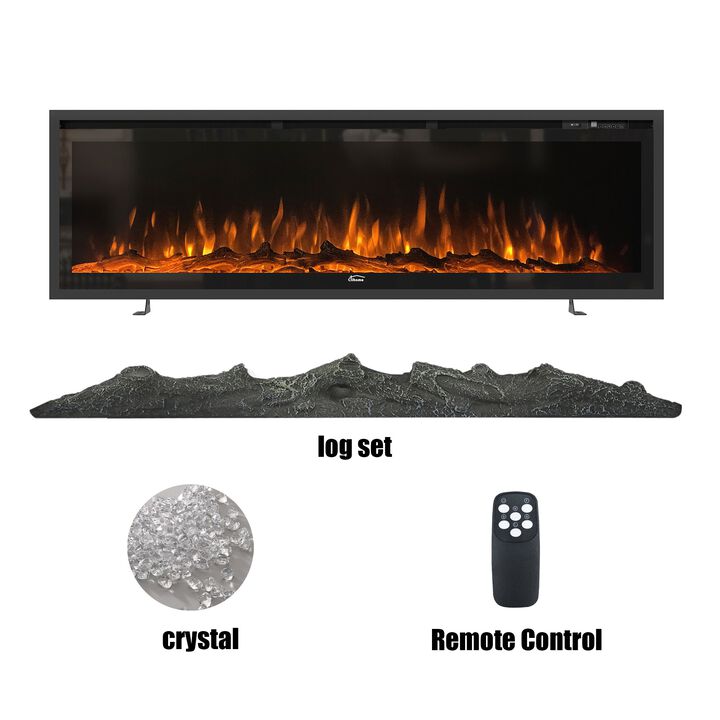 60 in. Recessed Wall-Mounted Freestanding Multifunction Electric Fireplace