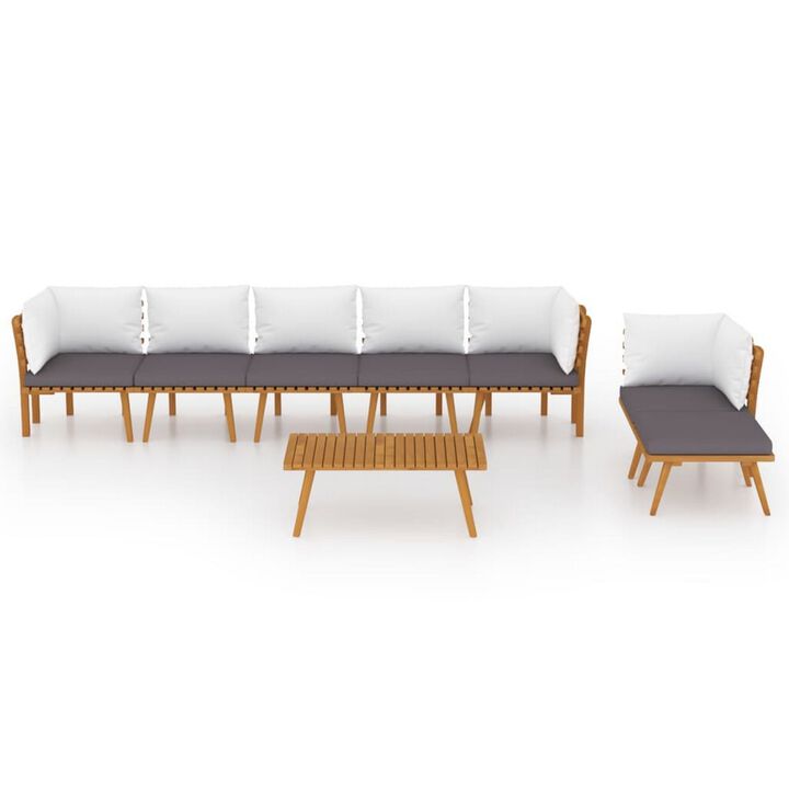 Roma 8pc Outdoor Modular Corner Sofa Set, Coffee Table, Acacia Wood - Benzara