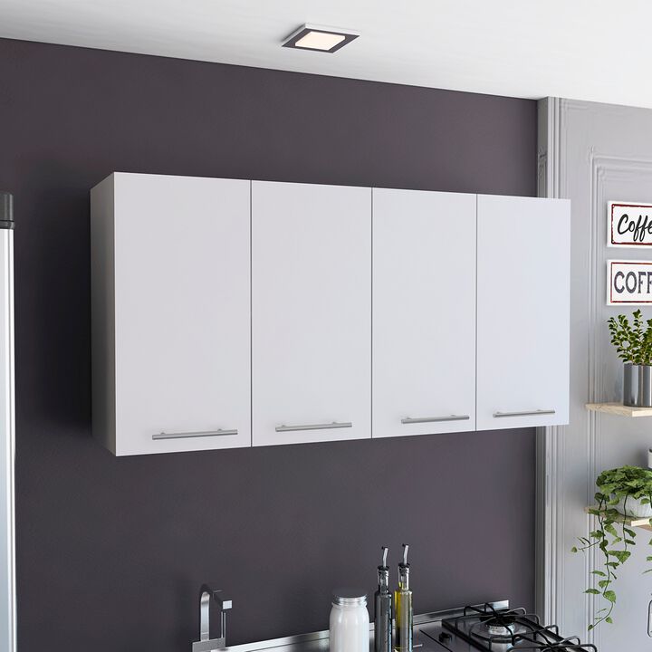 DEPOT E-SHOP  Wall Cabinet 24" H, four Doors, with two internal Shelves and internal plate and glass organizer, white