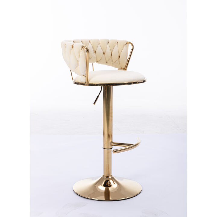 Set Of 2 Bar Stools, With Chrome Footrest And Base Swivel Height Adjustable Mechanical Lifting