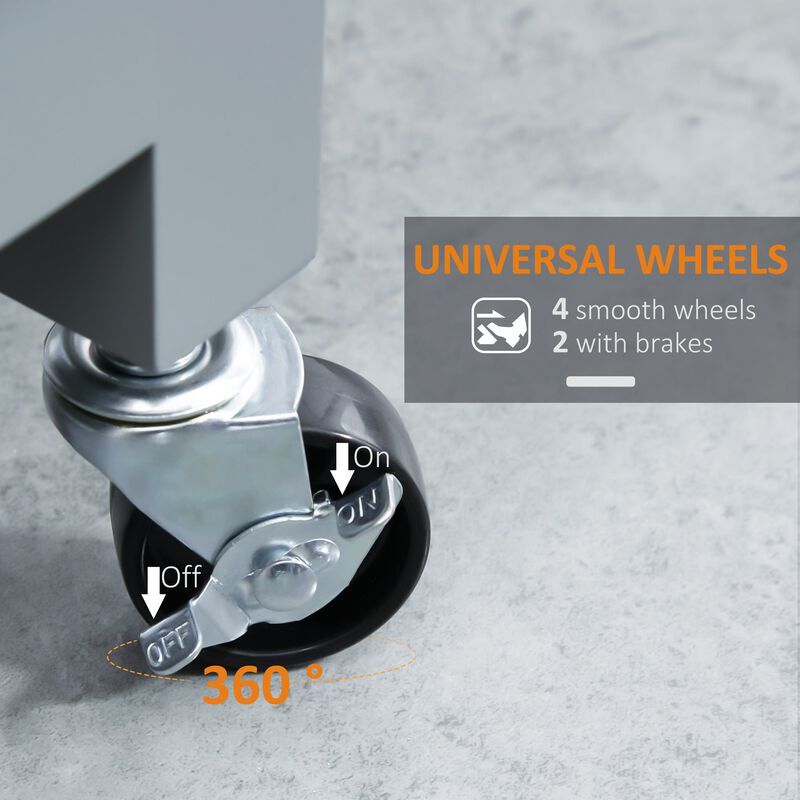 Gray Kitchen Trolley: Utility Cart with Wood Top & Drawer