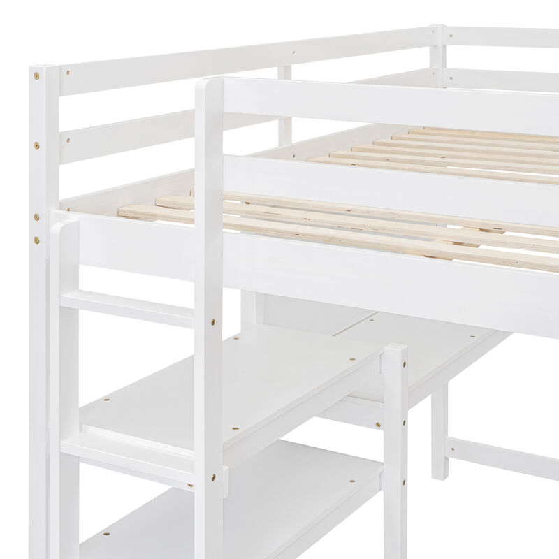 Merax Wooden Loft Bed with Desk and Writing Board