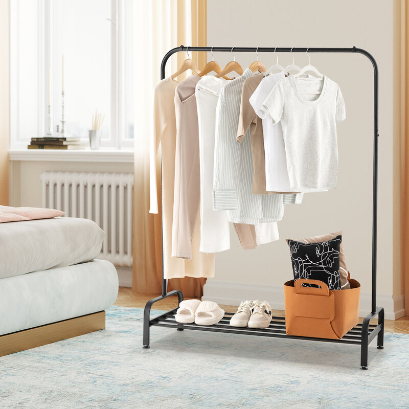 SUGIFT Heavy Duty Clothes Stand Rack with Top Rod and Lower Storage Shelf