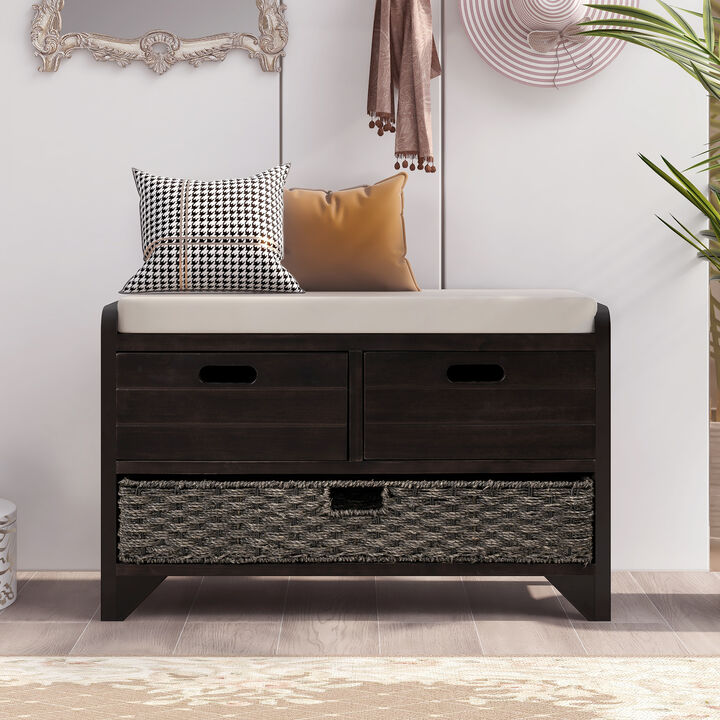 Entryway Shoe Bench with Storage 2 Drawers and Removable Basket