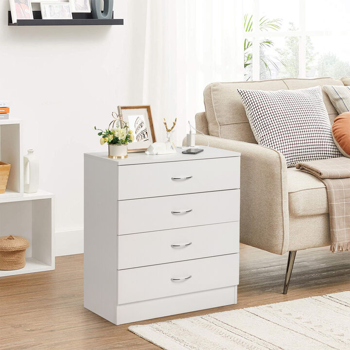 Wood 4-Drawer Nightstand with USB Ports & Outlet, Simple Storage Dresser for Bedroom