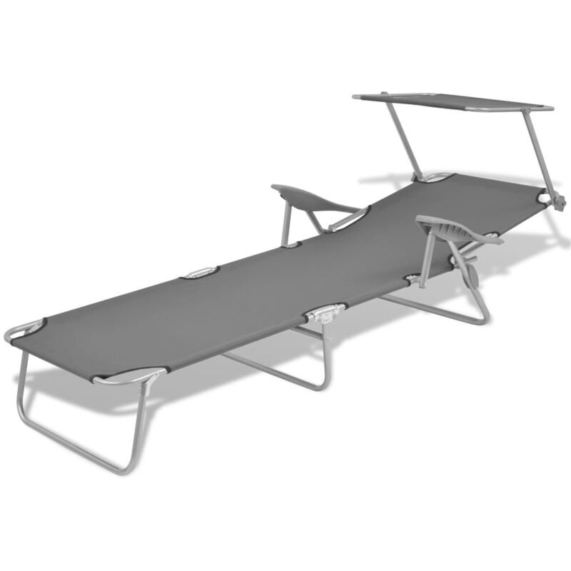 vidaXL Sun Lounger with Canopy Steel Gray