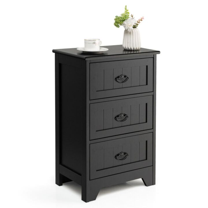 Hivvago 3 Drawers End Storage Wood Side Nightstand