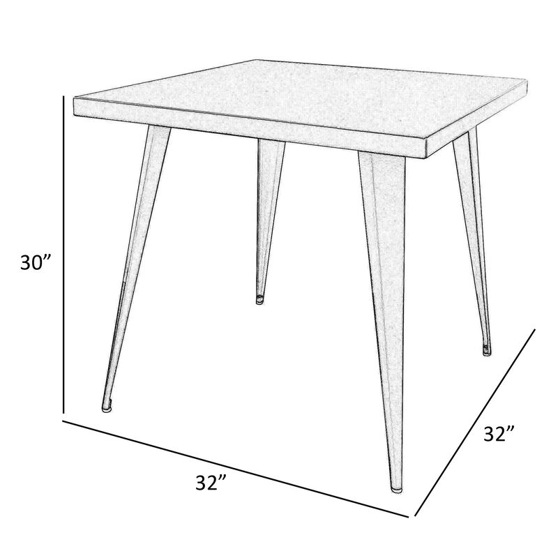 Oran 32 Inch Dining Table, Square Metal Top, Tapered Legs, White Finish - Benzara