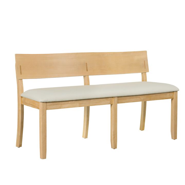 Celi 53 Inch Dining Bench, Cream Fabric Seat, Natural Brown Wood Frame - Benzara