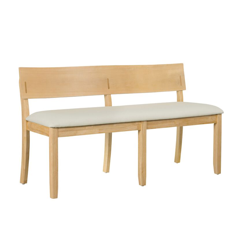 Celi 53 Inch Dining Bench, Cream Fabric Seat, Natural Brown Wood Frame - Benzara