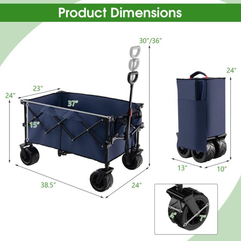Hivvago Folding Utility Garden Cart with Wide Wheels and Adjustable Handle