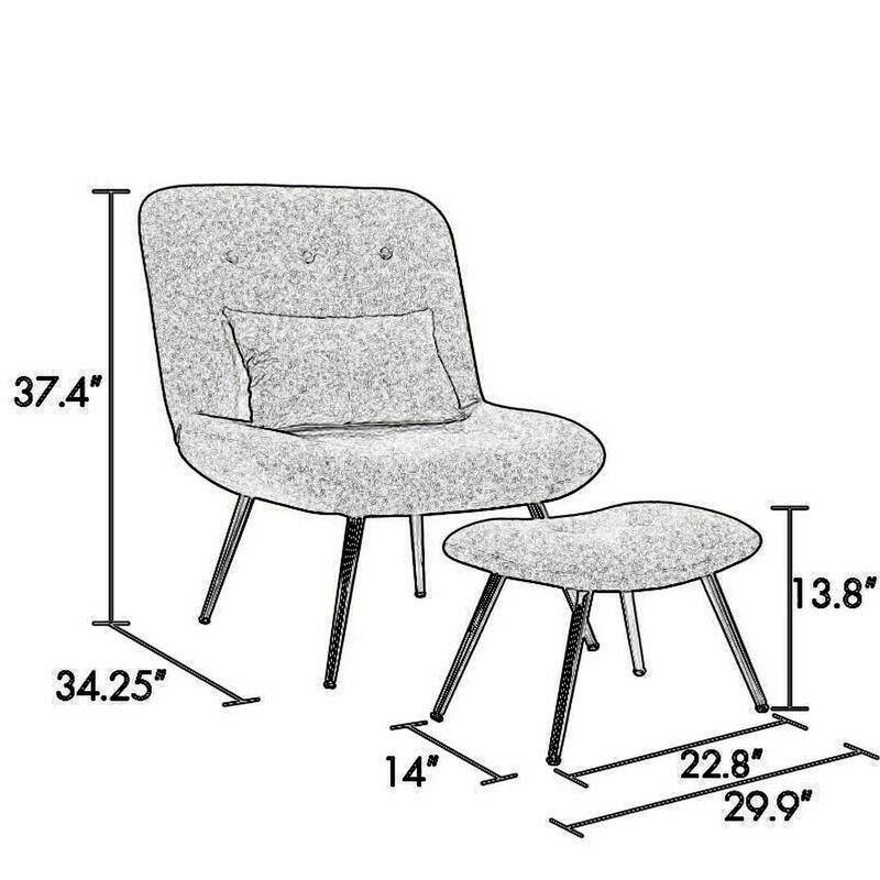 Lea 2pc Modern Lounge Chair and Ottoman Set, Gray Woven Upholstery, Chrome - Benzara