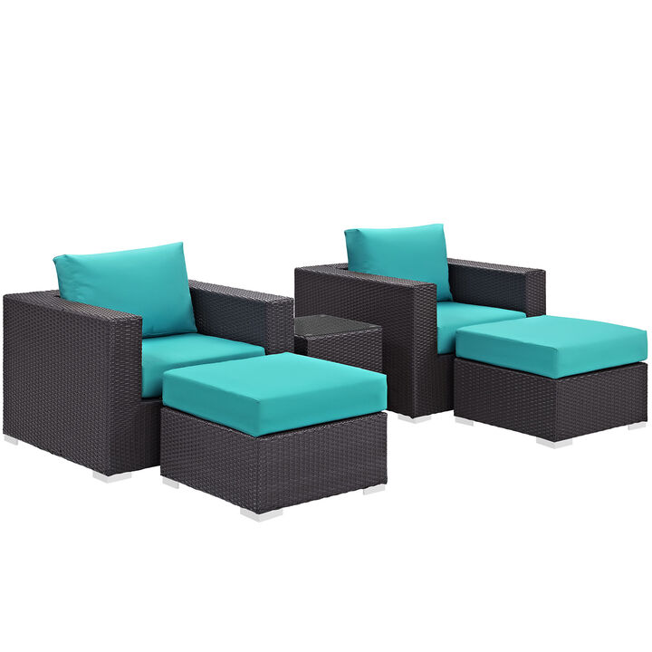 Convene 5 Piece Outdoor Patio Sectional Set - Espresso Turquoise