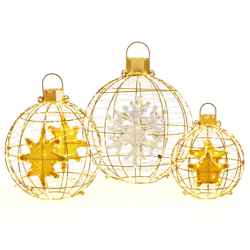 3 Pieces Pre-Lit Lantern Balls with Bright LED Lights and Ground Stakes