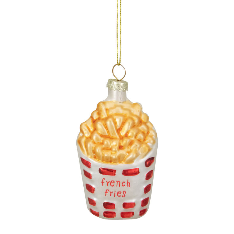 3.25" Golden Yellow  Red  and White French Fries Glass Christmas Ornament