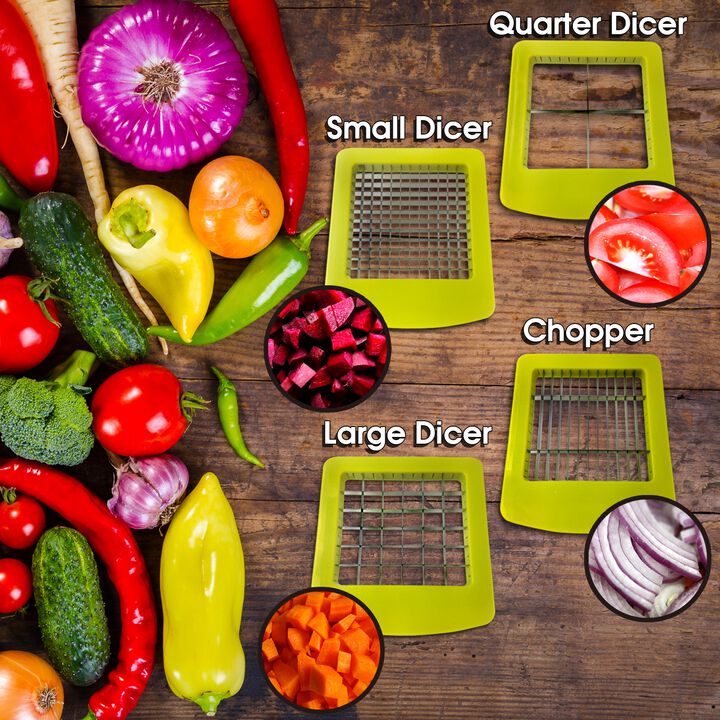 MegaChef 10-in-1 Multi-Use Salad Spinning Slicer, Dicer and Chopper with Interchangeable Blades and Storage Lids