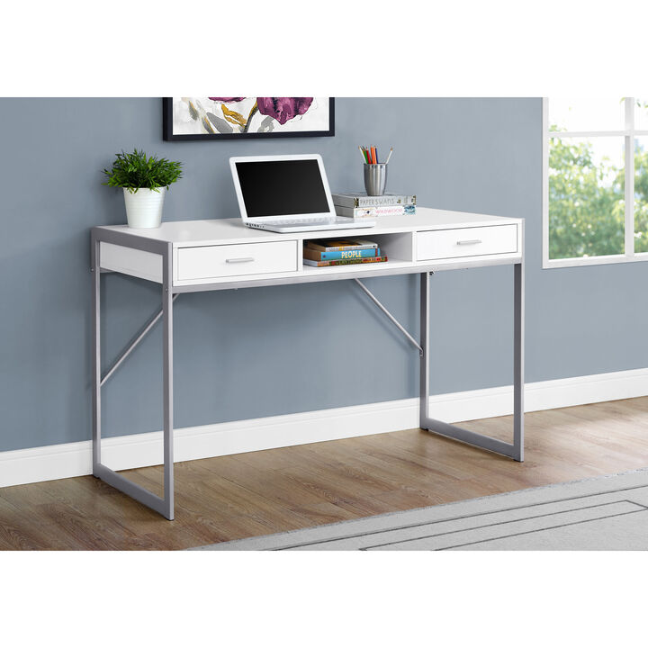 Monarch Specialties I 7364 Computer Desk, Home Office, Laptop, Storage Drawers, 48"L, Work, Metal, Laminate, White, Grey, Contemporary, Modern