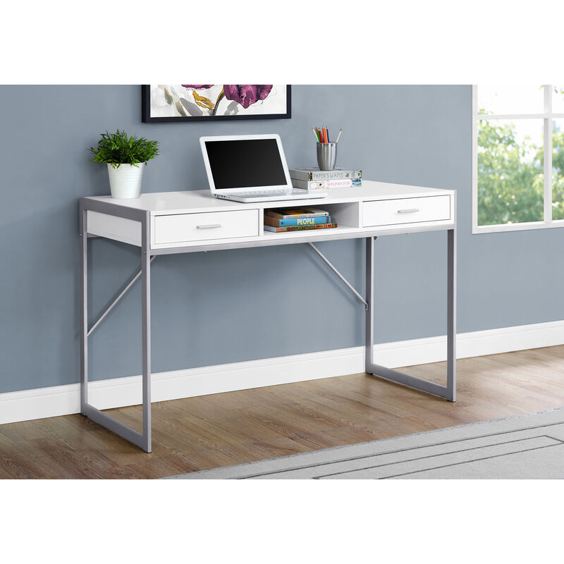 Monarch Specialties I 7364 Computer Desk, Home Office, Laptop, Storage Drawers, 48"L, Work, Metal, Laminate, White, Grey, Contemporary, Modern