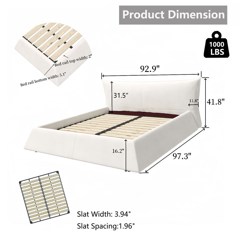 Cream Velvet King Platform Bedwagon