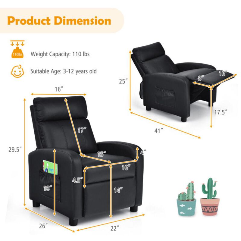 Hivvago Ergonomic PU Leather Kids Recliner Lounge Sofa for 3-12 Age Group